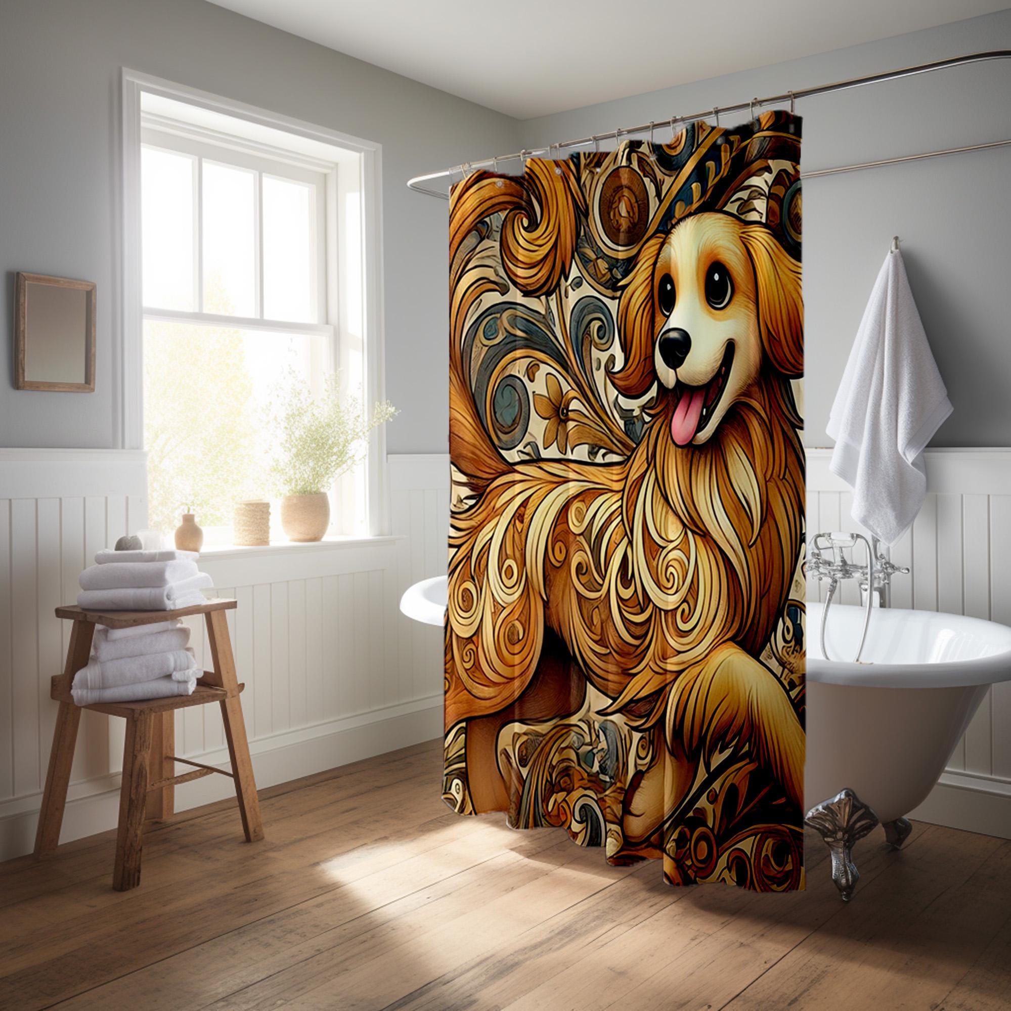 TIYAANDSY Duschvorhang Mit Golden Retriever Motiv – 182,9 X 182,9 Cm, Wasserdicht, Mit 12 Haken – Badezimmer Deko