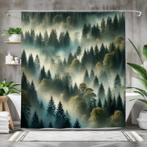 Misty Forest Shower Curtain: Tranquil Woodland Bathroom Decor