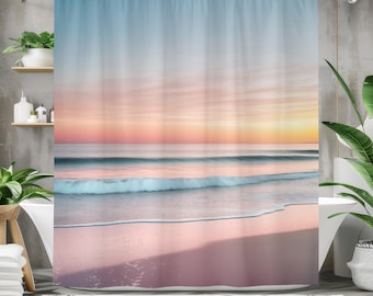 Pastel Beach Sunset Shower Curtain: Coastal Bathroom Decor
