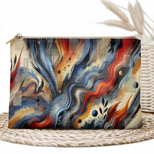 Abstract Art Zipper Pouch, Colorful Artistic Makeup Bag, Modern Aesthetic Pencil Case, Unique Gift For Artists, Boho Travel Organizer