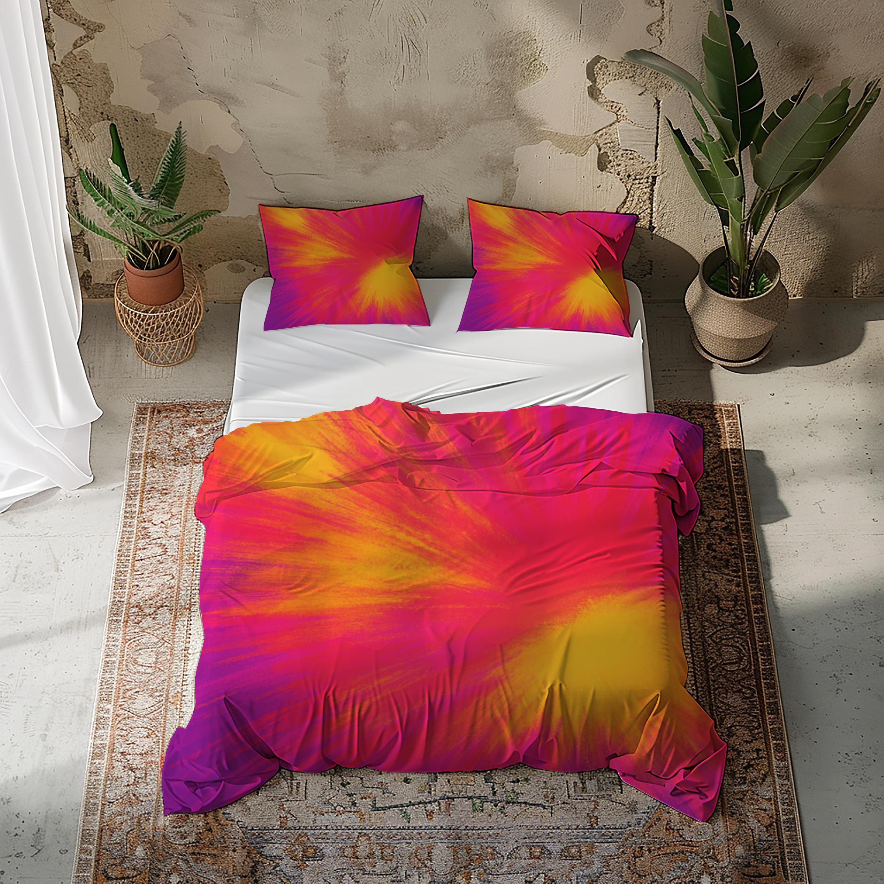 レトロな花柄寝具セット：黄色、オレンジ、赤の花柄布団カバー - Etsy 日本