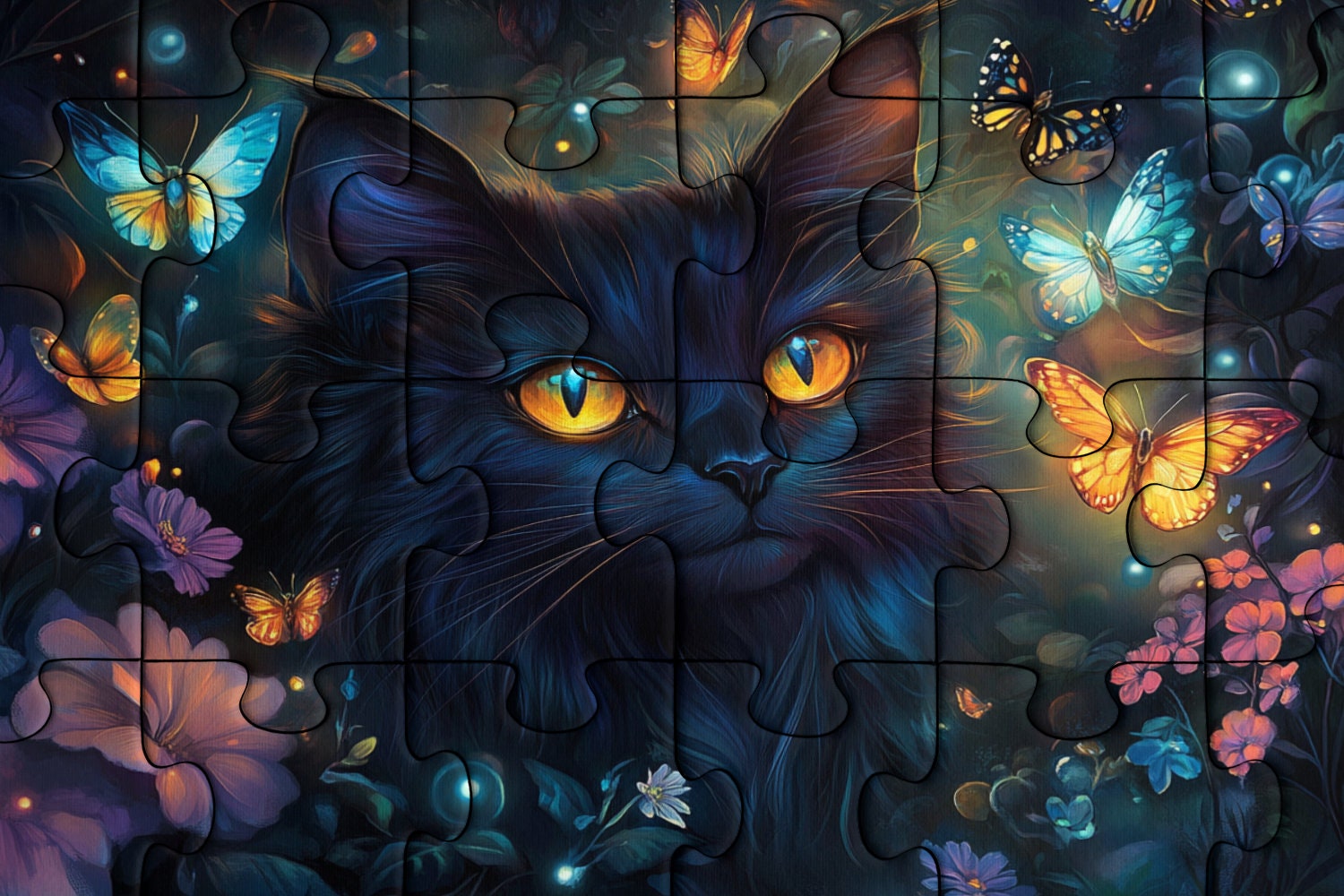 暗闇で光る猫の木製ジグソーパズル：魅惑的な夜景 - Etsy 日本