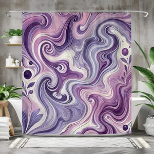 Purple Marble Swirl Shower Curtain: Boho Chic Waterproof Bathroom Decor