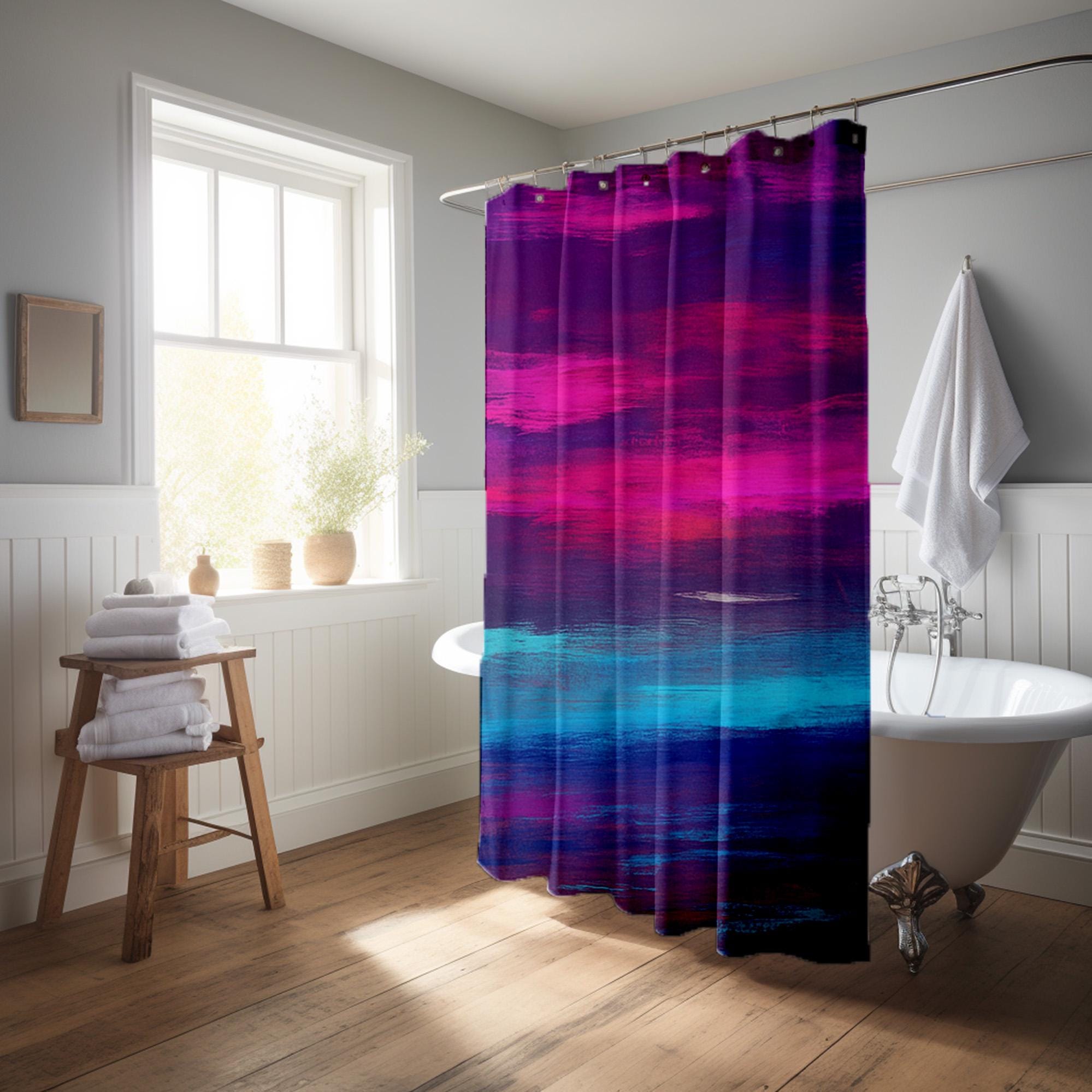 Cortina de ducha abstracta con pinceladas atrevidas en fucsia, morado, azul  e índigo. Cortina de poliéster con arte moderno. Varios tamaños. - Etsy  México, image size:1999x1999