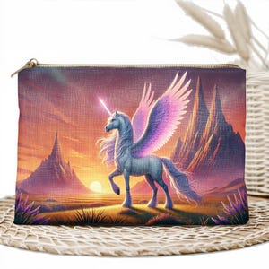 Unicorn Zipper Pouch: Sunset Fantasy Makeup Bag, Travel Organizer