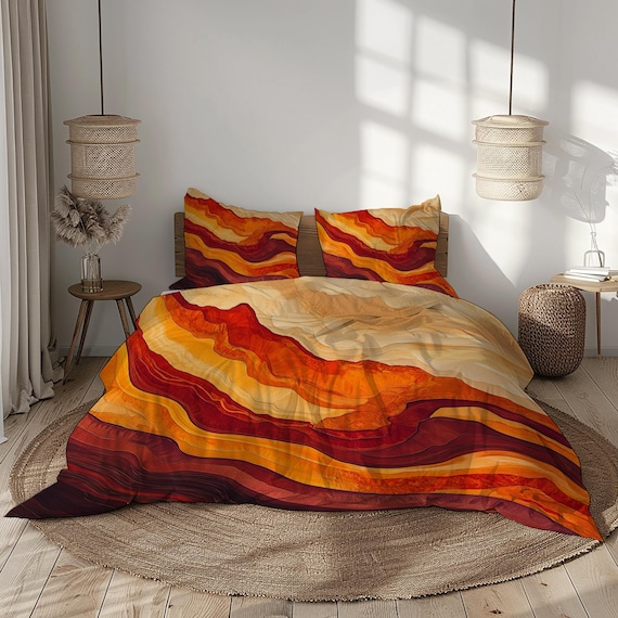 Sunset Canyon Bettbezug - Erdige Rot-Orange-Bettwäsche mit abstraktem Schichtdesign