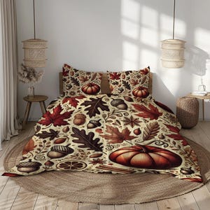 Autumn Leaves Bedding Set: Pumpkin Cottagecore Duvet Cover