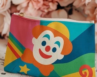Retro Clown Zipper Pouch – Colorful Pop Art Makeup or Pencil Bag