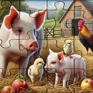 Farmyard Friends Wooden Jigsaw Puzzle: Adult Farm Scene in Decorative Box