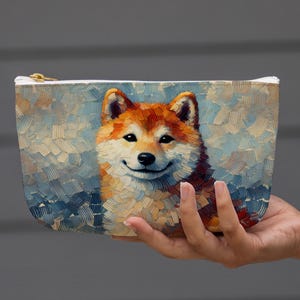 柴犬ジッパーポーチ：芸術的な犬のポートレートキャンバスメイクアップバッグ