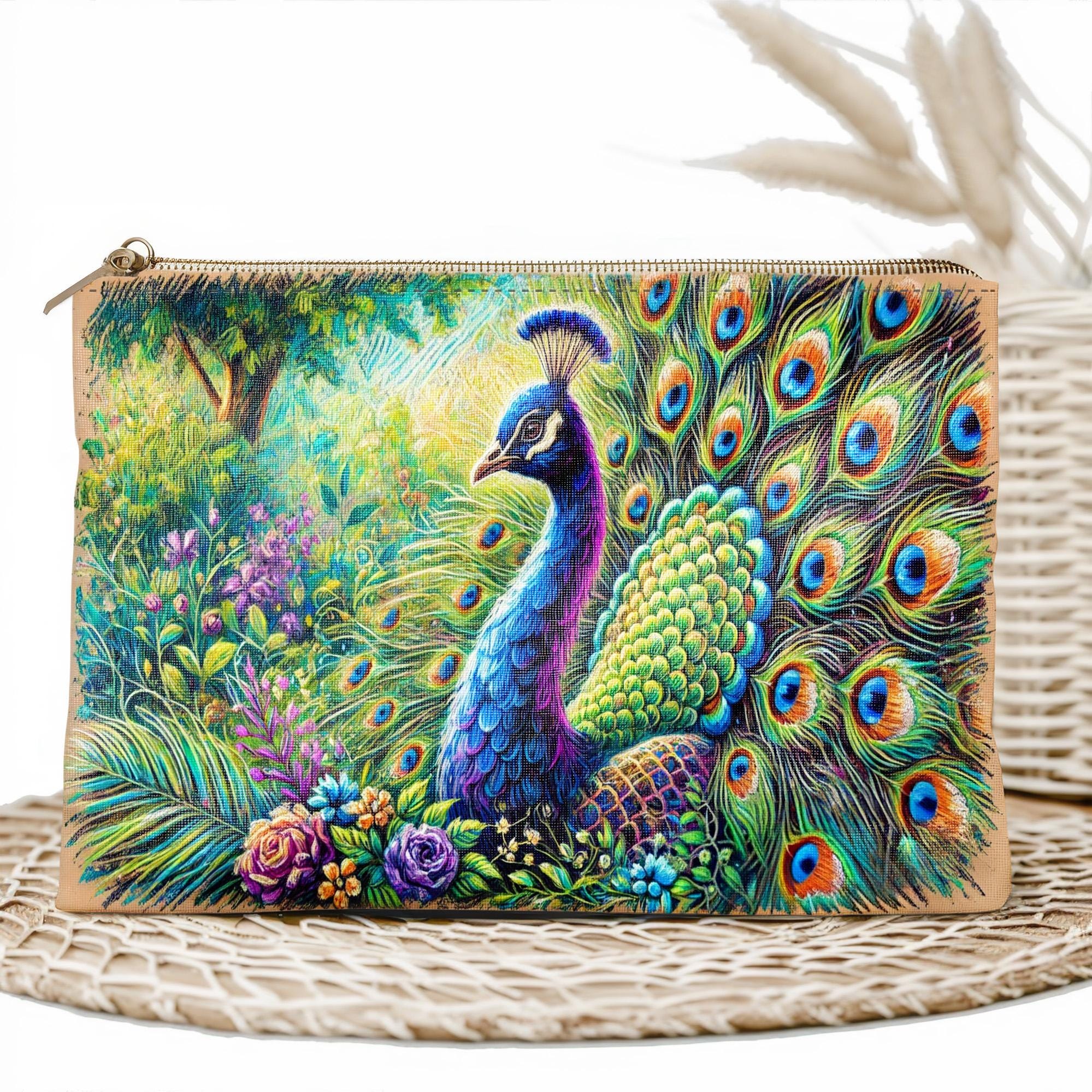 GJTIM Make-up-Tasche Pfauen-Design – Mit Reißverschluss, 23x17 Cm, Segeltuch, Geschenk Für Sie, Vielseitig Nutzbar