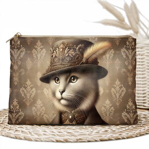 Borsa per il trucco vintage a forma di gatto - Elegante pochette per cosmetici, organizer da viaggio, custodia con cerniera, regalo alla moda per donne, ragazze e amanti dei gatti