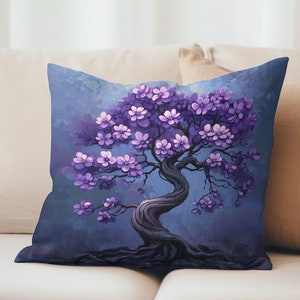 Purple Blossom Tree Pillow Cover: Floral Art Accent Cushion