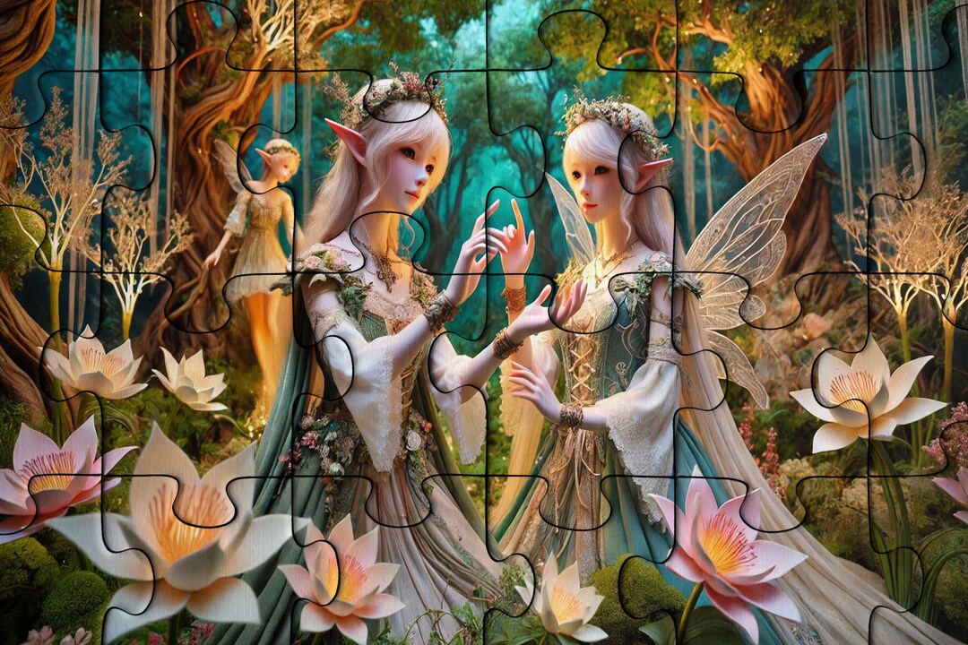 魔法の森の妖精たち木製ジグソーパズル：魔法のファンタジーアート