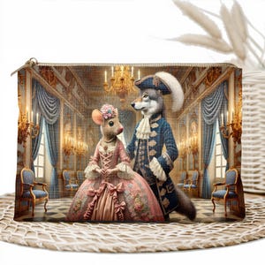 Borsa per il trucco Royal Mouse and Wolf - Elegante pochette vintage per cosmetici, organizer da viaggio con cerniera, regalo unico per donne, ragazze e amanti degli animali