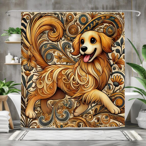 TIYAANDSY Duschvorhang Mit Golden Retriever Motiv – 182,9 X 182,9 Cm, Wasserdicht, Mit 12 Haken – Badezimmer Deko