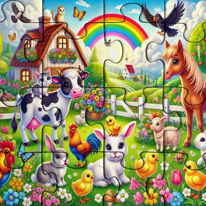 Farm Animals Wooden Jigsaw Puzzle: Colorful Adult Puzzle in Decorative Box