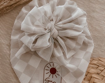 CHECKMATE mesh  checkered baby turban, messy bow turban, baby headwrap, knot turban, newborn turban, messy bow, baby gift