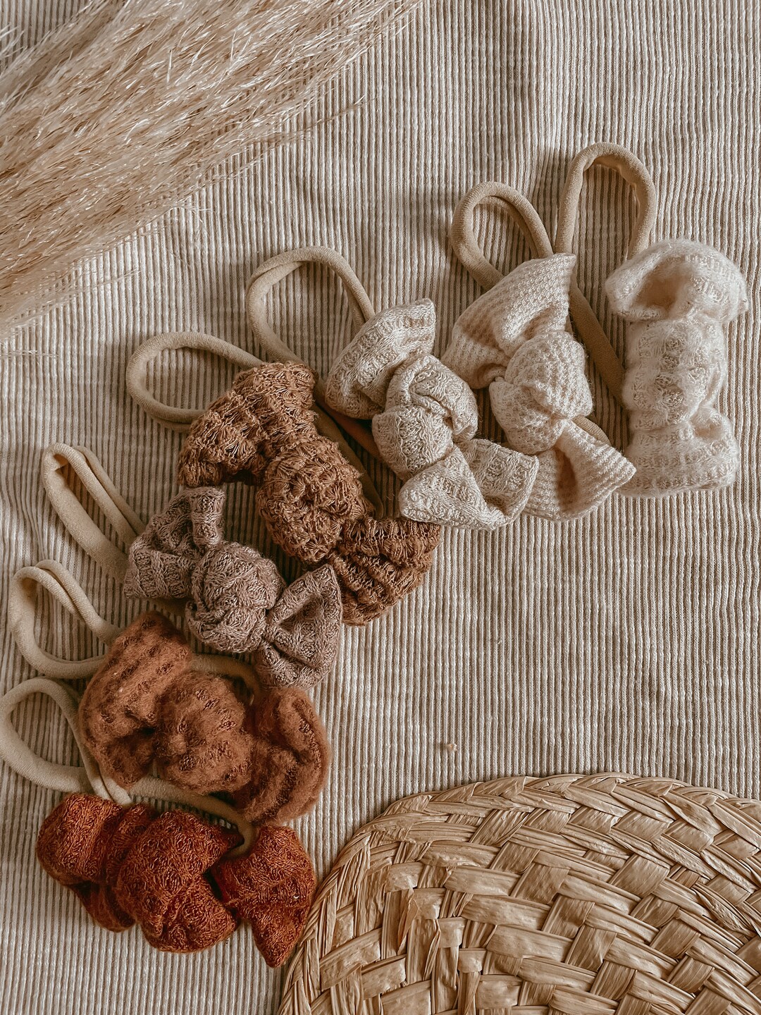 WAFFLE Nylon Bow Boho Baby Headband, Knot Bow Headband, Neutral