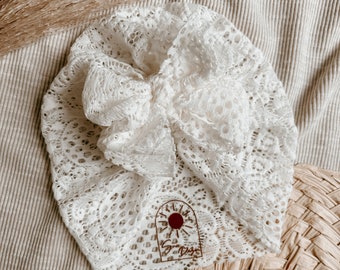 HEIRLOOM  lace baby turban - messy bow turban, baby head wrap, knot turban, newborn turban, messy bow, baby gift