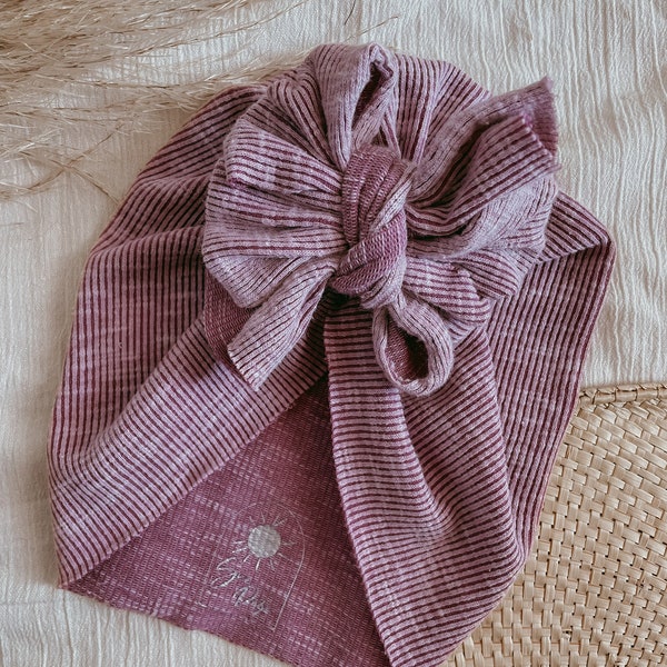 PLUM Ribbed  baby turban, messy bow turban, baby head wrap, knot turban, newborn turban, messy now, baby gift, baby shower gift