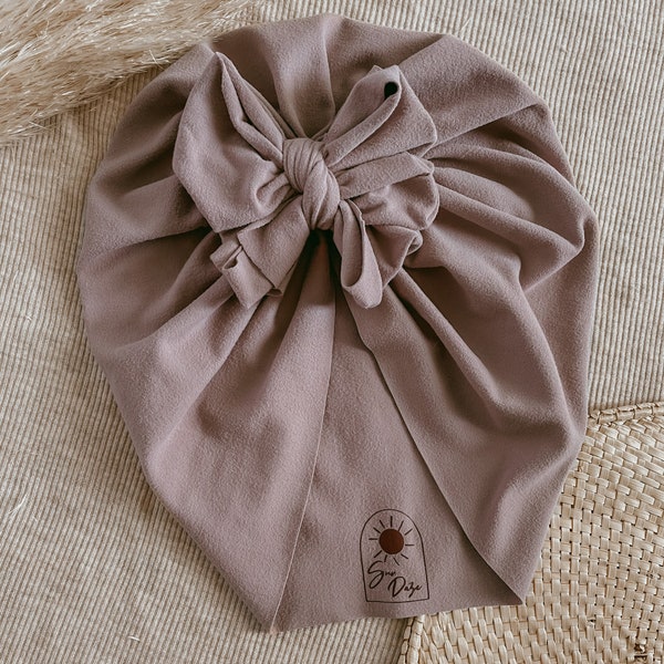 MAUVE baby turban - messy bow turban, baby head wrap, knot turban, newborn turban, messy now, baby gift