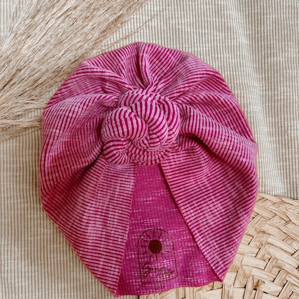 MAGENTA sandwashed RIBBED  baby turban - messy bow turban, baby head wrap, knot turban, newborn turban, messy now, baby gift