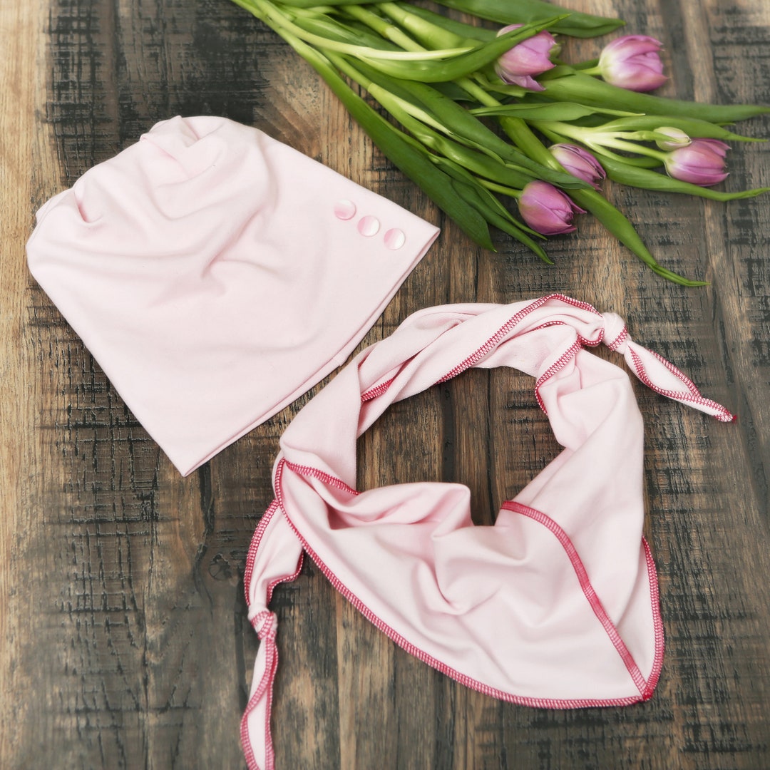 Baby Pink Girl Hat, Pink Hat and Scarf, Summer Spring Girl Set, Pink