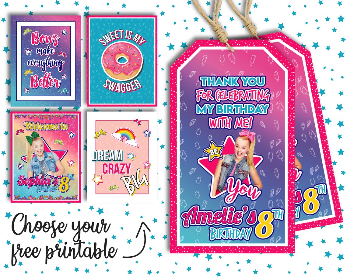 Jojo Siwa Favor Bag Tags PLUS Free Gift Jojo Siwa Party Etsy