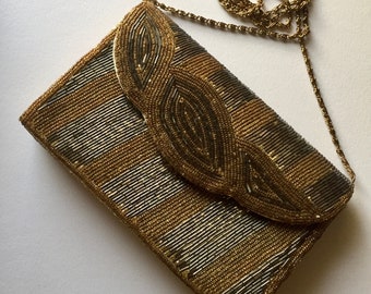 Vintage Gold Beaded Rectangular Handbag