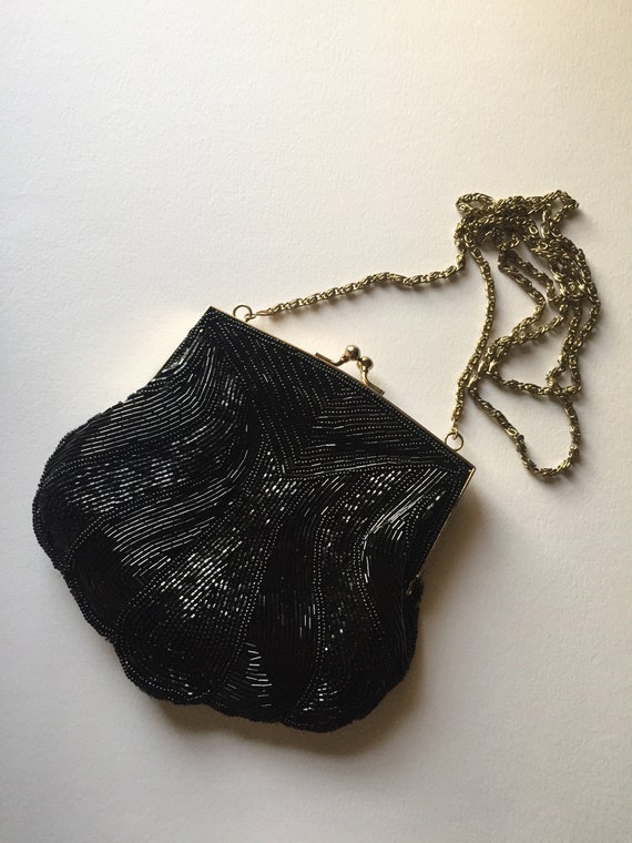 Vintage, Rare Shape La Regale Black Beaded Handbag