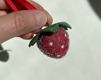 Spun Cotton Strawberry Ornaments, Set of Two