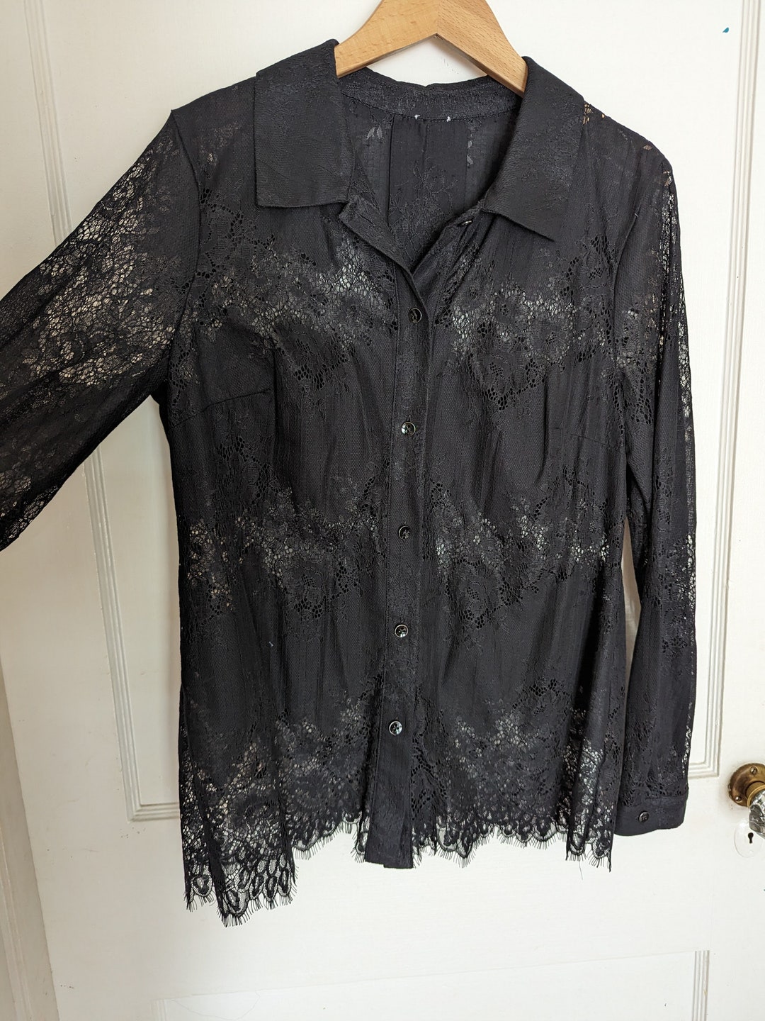 Black Lace Button Up - Etsy