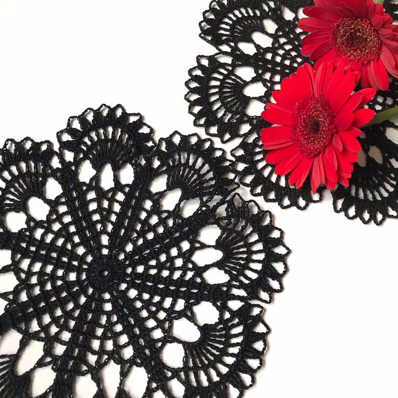handmade gift crochet black doily black decoration crochet decoration gift for her Crochet doilies home decor table decor