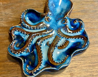 Reposacucharas de cerámica con forma de pulpo, decoración de cocina costera (14 cm)