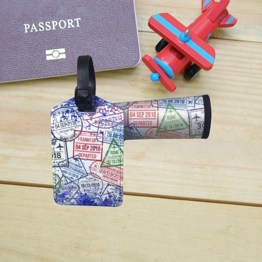 Passport Stamps Luggage Tag and Handle Cover Matching Set Etsy