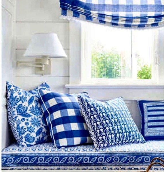 Buffalo Check Roman Shades black canal ecru french gray blue