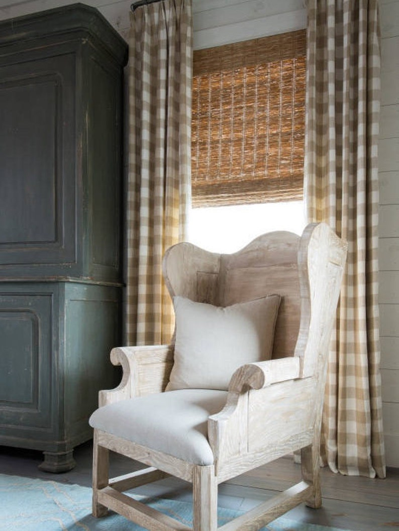 Beige Buffalo Vérifier Rideaux Rideaux Tan écru Personnalisée Longueurs Largeurs Noir Et Blanc à Carreaux Bleu Aqua Gris Rose Campagne Chic Ferme Tan