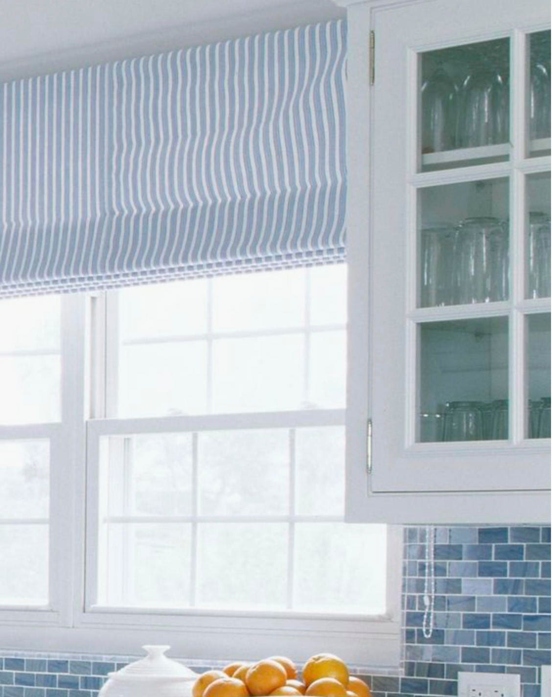 Blue stripe Roman Shades Blue White Striped Linen Cordless Etsy