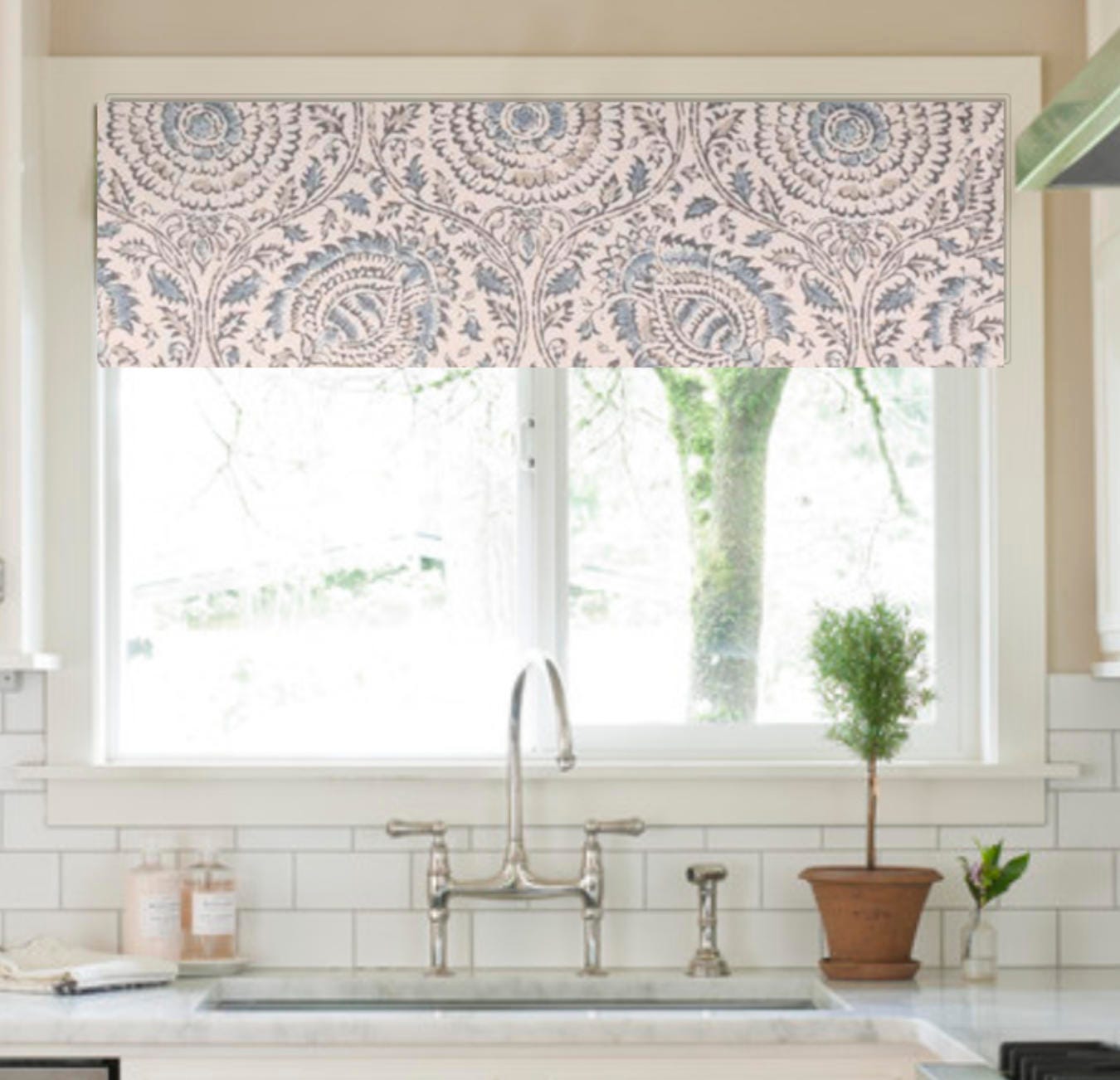Window Valance Blue Medallion Valance Kitchen Valance Curtains Etsy