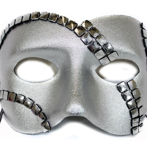 Silver Masquerade Mask with Studs, Men&#39;s Masquerade Mask, Halloween Mask, Masquerade Ball and Party Men&#39;s Mask