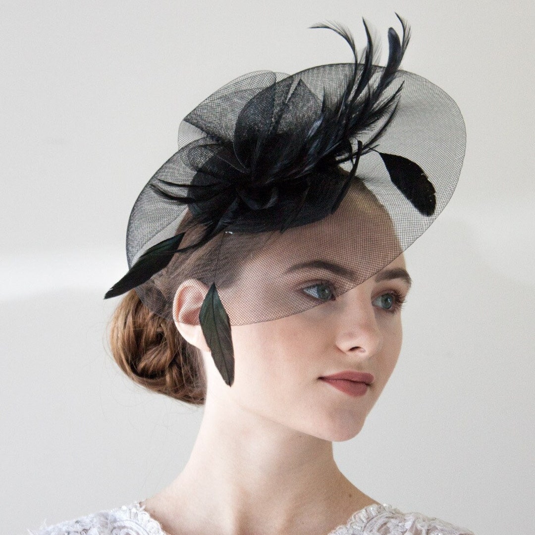 Black Fascinator Hat With Feathers Kentucky Derby Fascinator Etsy