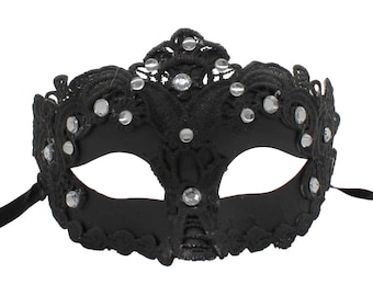 Black Antique Masquerade Mask with Crystals, Women's Costume Ball Mask, Masquerade Party Mask, Mask for Women, Venetian Style Mask