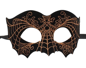 Black Velour and Gold Glitter Masquerade Mask, Masquerade Ball & Party Mask, Halloween Mask, Unisex Masquerade Mask