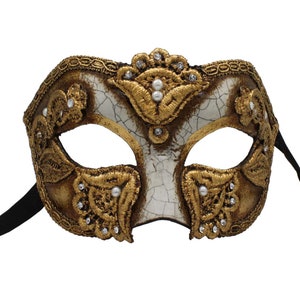 Gold Colombina Macrame Mask, Costume Ball Mask, Masquerade Party Mask, Italian Masquerade Mask