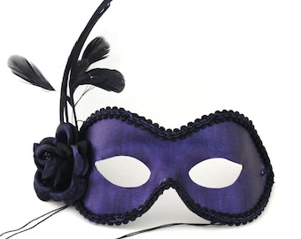 Paars maskerademasker voor vrouwen, maskeradebal en feestmasker, kostuummasker, masker met veren, damesmasker