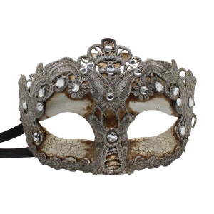 Masque de mascarade antique en argent avec cristaux, masque de bal de costume de femme, masque de fête masqué, masque pour femmes, masque de style vénitien