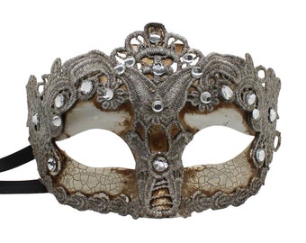 Silver Antique Masquerade Mask with Crystals, Women's Costume Ball Mask, Masquerade Party Mask, Mask for Women, Venetian Style Mask