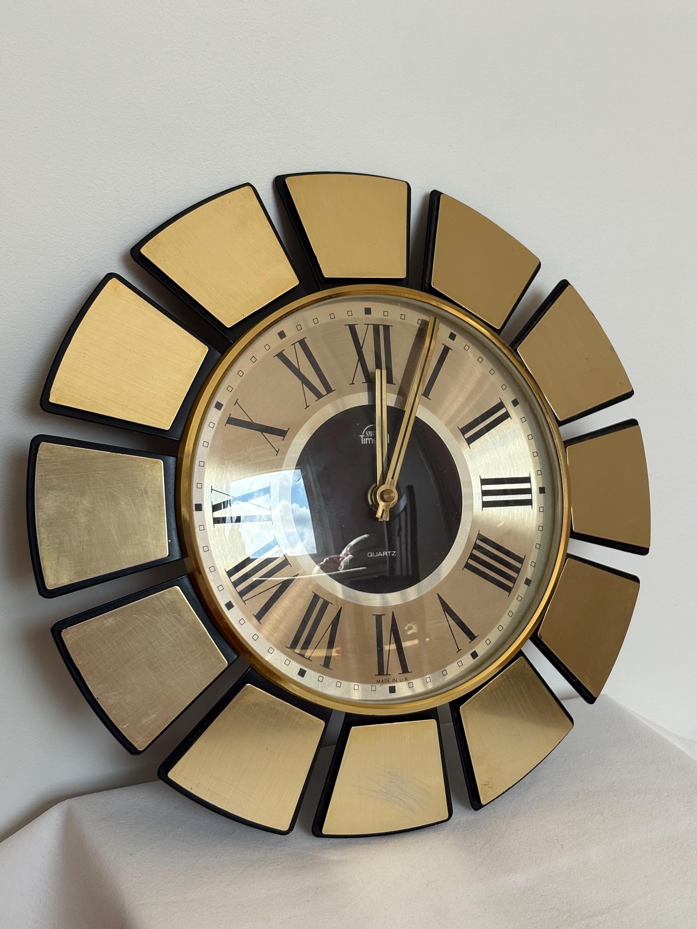 Vintage Smiths Timecal 1970s Sunburst Wall Clock Made in UK