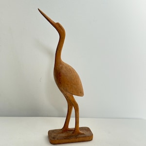 Elegant Unique Wooden Crane Sculpture Heron Gray Figurine Bird Retro Statue Home Interior Design